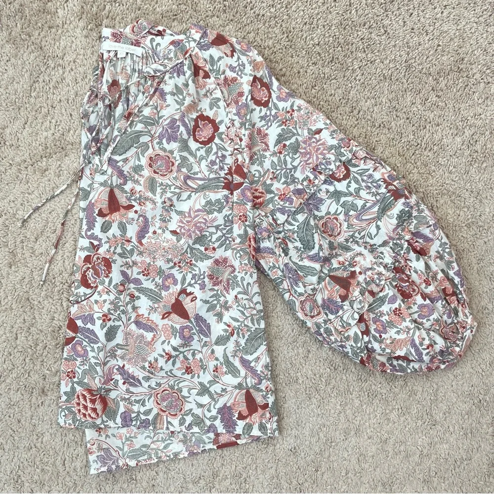 Anthropologie Love The Label Floral Peasant Boho Balloon Puff Sleeve Top Size XS